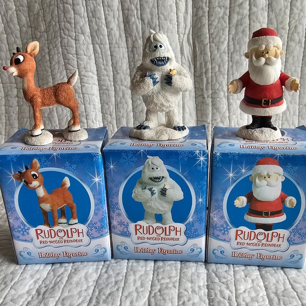 Rudolph the Red Nosed Reindeer, Abominable, and Santa Figurines -Enesco